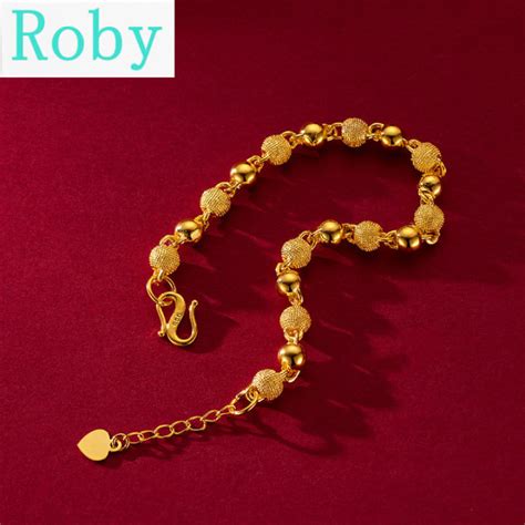 Pure Ang 18k Saudi Gold Bracelet Nasasangla Women Frosted Light Beads