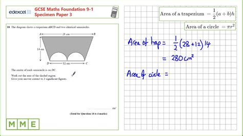 GCSE Maths EDEXCEL Foundation Specimen Paper 3 Q18 Area Problems YouTube