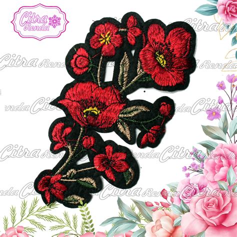 Jual Per Pcs AP383 Rose Embroidery Bunga Mawar Emblem Baju