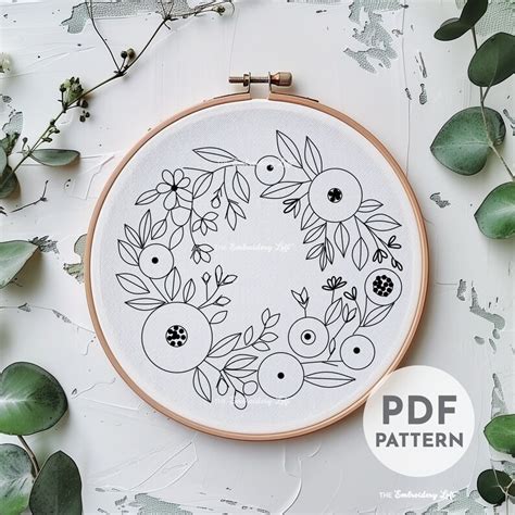 Orange And White Wreath Hand Embroidery Pattern Flower Design Flower