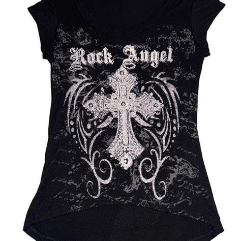 Rock Angel Tee Mcbling Early S Bedazzled Cross Depop