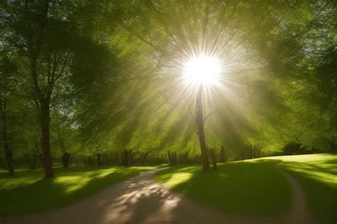 Premium Photo | A path through a forest with the sun shining through ...