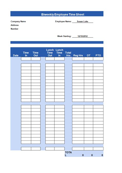 Biweekly Employee Timesheet Template example | Templates at ...