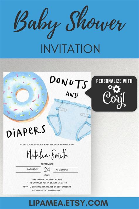 Baby Boy Donuts And Diapers Baby Shower Invitation Template Diaper Baby