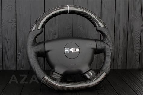 Steering Wheel Hummer H Carbon Fiber Perforated Leather White Details