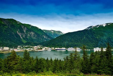 Mountain landscape and the town of Juneau in Alaska image - Free stock ...