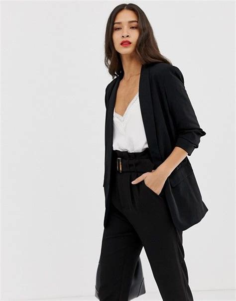 Stradivarius Ruched Sleeved Blazer In Black Asos Outfit Mit Blazer