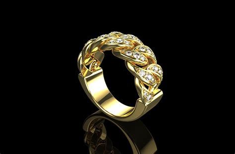 14k Gold Over Diamond Cuban Ringcuban Diamond Ringman Cuban Etsy