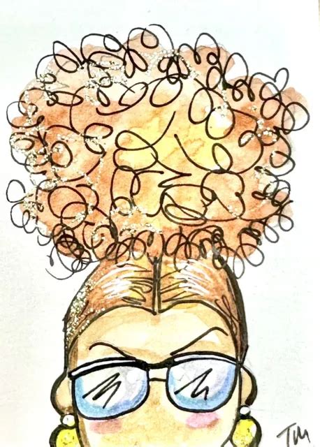 Original Aceo Card Miniature Painting Watercolor Ink Natural Hair 2