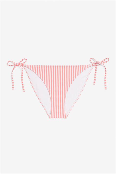 Monki Swimwear Women Side Tie Bikini Briefs Coral White Stripes