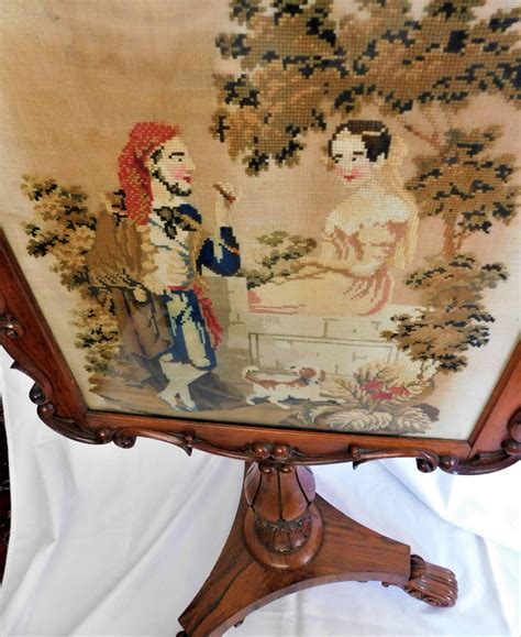 Victorian Original Needlepoint Carved Walnut Fire Screen For Sale At