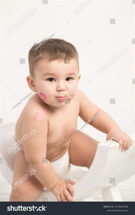 Cute Naked Baby Diaper Lipstick Marks Stock Photo Shutterstock