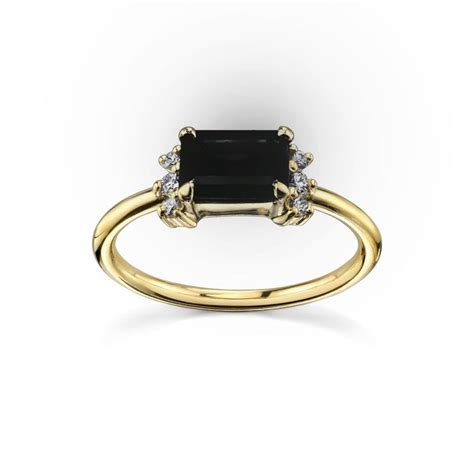 Natural Black Onyx Ring In 14K Yellow Gold Plated For Women Etsy