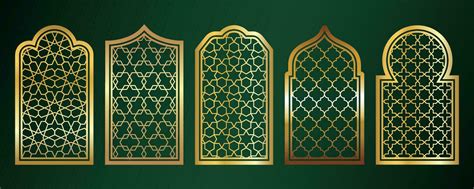 Golden Amadan Windows Islamic Door Frames With Ornament Arabic Mosque