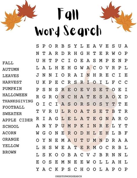 Fall Word Search Puzzle With Answer Sheet Autumn Word Search Seasonal Games Seasonal Puzzles