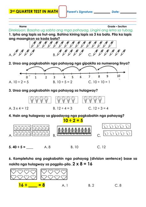 3rd Periodical Test For Grade 2 Mathematics 2 Sinugbuanong Binisaya Pdf