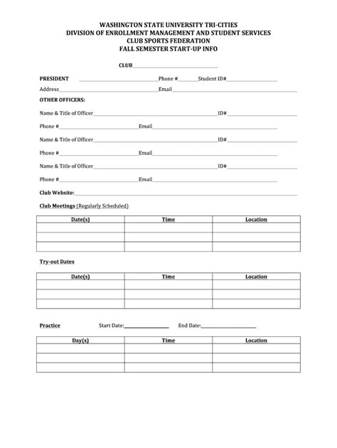 Fillable Online Tricities Wsu Semester Start Up Form Tricities Wsu