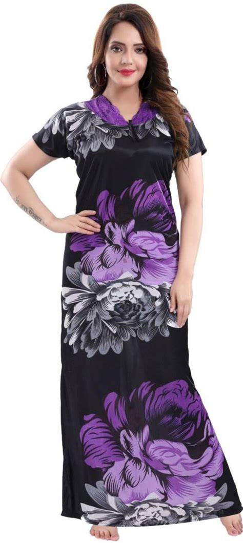 Buy Zionity Women Purple Floral Satin Nighty Online At Best Prices In