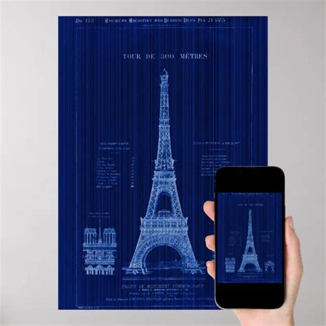 Paris France Eiffel Tower Blue Print Construction Zazzle