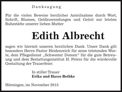 Traueranzeigen Von Edith Albrecht Abschied Nehmen De