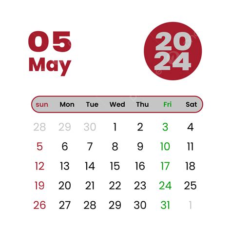 Calendário De Maio De 2024 Em Estilo Simples Vermelho Vetor Png Calendário 2024 Calendário