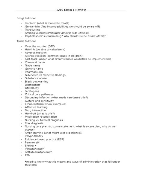 1210 Exam 1 Review 1210 Exam 1 Review Drugs To Know Isoniazid What