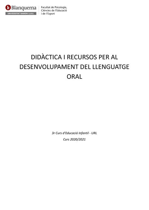 Apunts Llenguatge Oral DIDÀCTICA I RECURSOS PER AL DESENVOLUPAMENT