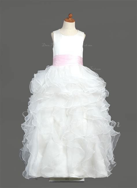 Ball Gown Floor Length Flower Girl Dress Organza Satin Sleeveless