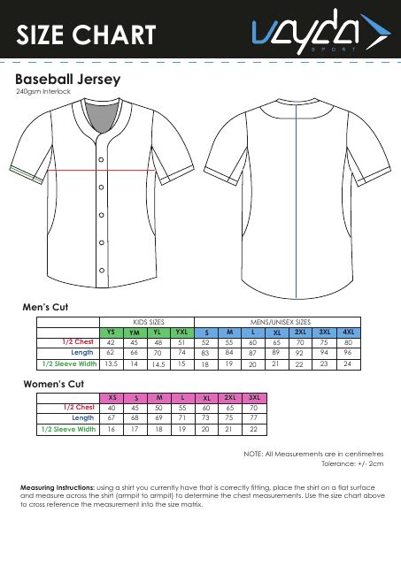 Baseball Jersey Size Chart - Vayda Sport Download Printable PDF ...