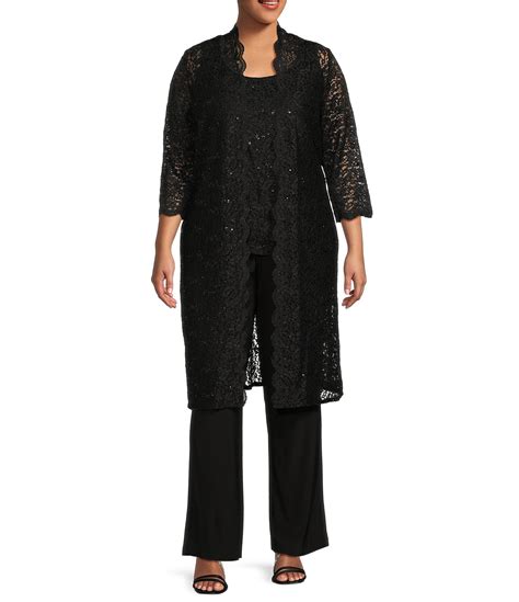 R M Richards Plus Size Scoop Neck Sleeve Scallop Glitter Lace