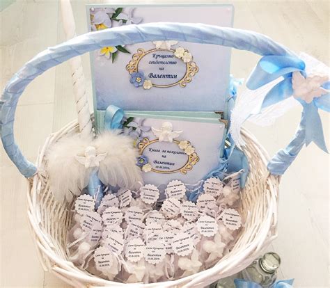 Комплект за кръщене в нежно син и бял цвят с много ангелчета 💙👼 Състои ...