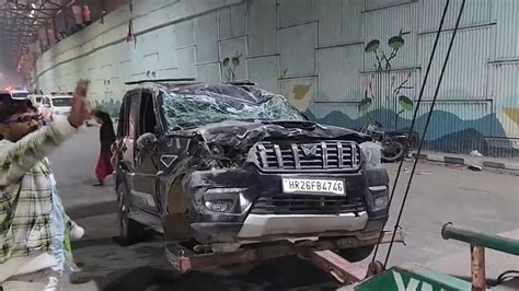 Gurugram Accident Speeding Suv Jumps Divider Crashes Into Two Wheeler