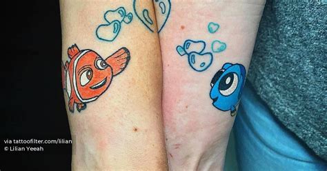 Matching Nemo And Dory Tattoo For Couple