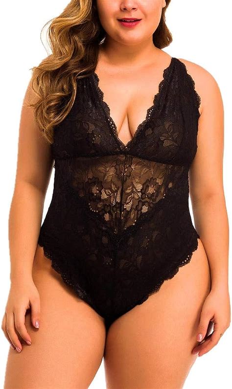 Women Lingerie Button Crotch Teddy Deep V Sexy Lace Bodysuit Sexy Teddy