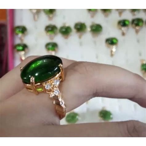 jual cincin wanita batu giok hijau big size ring titanium anti luntur