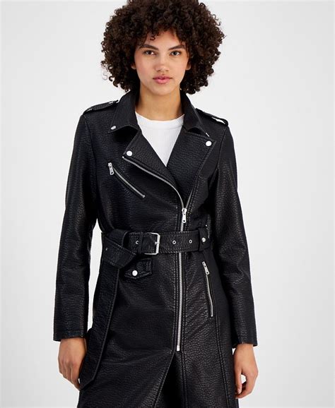 Avec Les Filles Womens Faux Leather Longline Moto Coat Macys