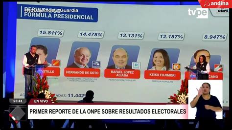 Onpe Presenta Primer Reporte De Resultados Oficiales De Elecciones