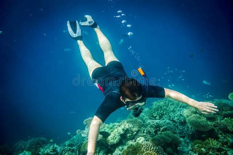 Snorkeler Maldives Oceanu Indyjskiego Rafa Koralowa Obraz Stock Obraz