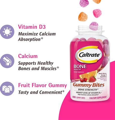 Caltrate Gummy Bites 500mg Calcium And Vitamin D Supplement Black