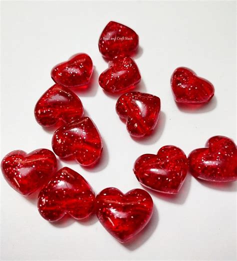 Large Glitter Heart, Red Heart, Beads, Heart Beads, Red Beads, Hair ...