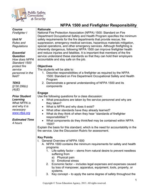 Nfpa 1500 And Firefighter Responsibility