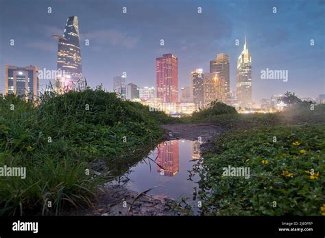 saigon skyline dusk ho chi minh city centre  bitexco tower