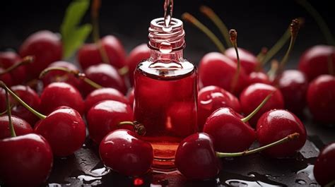 Premium Photo Bottle Jars Of Cherry Essential Oil Extractai