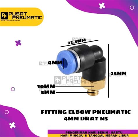 PL 4 M5 Nepel Angin Fitting Pneumatic Elbow Male Selang 4mm Drat 5mm