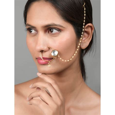 Buy Silvermerc Designs Royal Gold Plated Rajputi Jodha Nose Ring Online