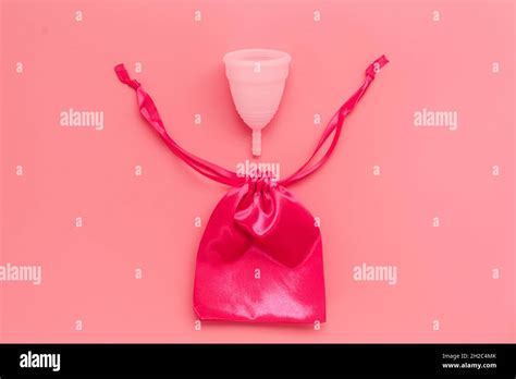 Pink Menstrual Cup On Color Background Female Intimate Hygiene Period Products Top View Stock