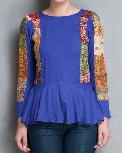 Cotton Silk Kantha Patch Peplum Top By Simply Kitsch The Secret Label