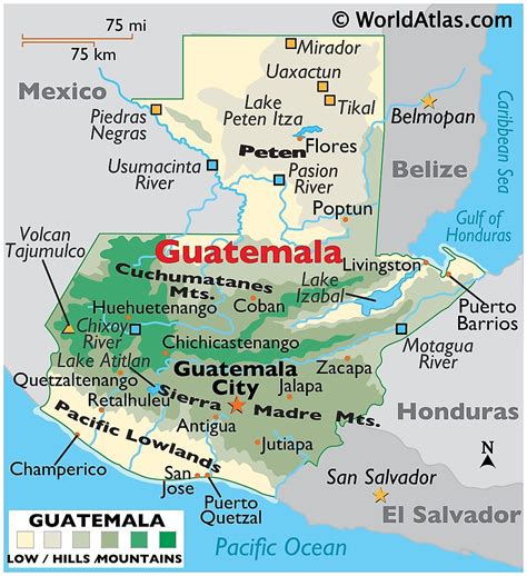 Physical Map Of Guatemala Major Cities Terrain And More