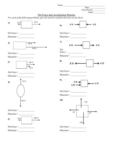 Net Force Diagram Practice Worksheet