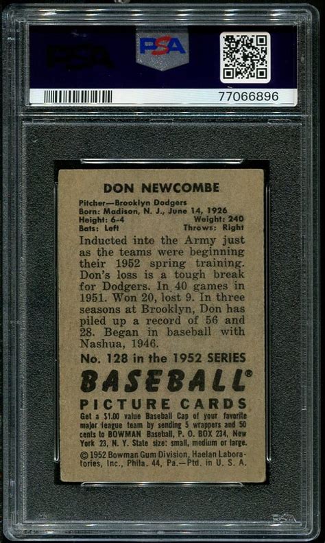 1952 Bowman 128 Don Newcombe PSA 3 5 77066896 All Star Cards Inc